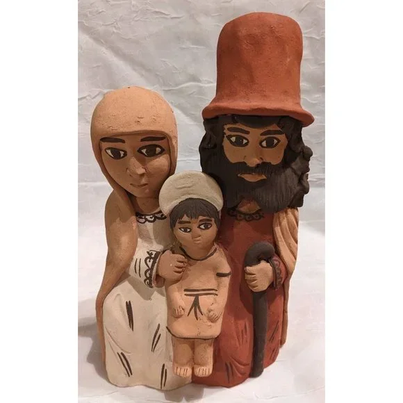 Vtg Pottery Peruvian Clay Folk Art Mary Joseph Baby Jesus Nativity Statue 9" - Picture 11 of 16